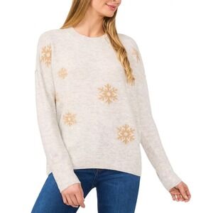 CeCe Sweater Womens Medium Gray Snowflake‎ Intarsia Long-Sleeve Crew Neck Soft